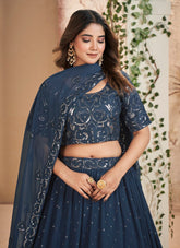 Partywear Blue Colour Lehenga Choli Looking Dapper